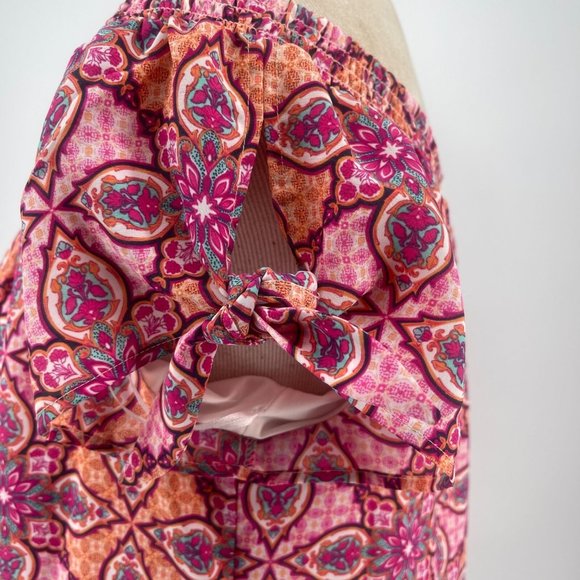 Motherhood Maternity Paisley Dress XL Off Shoulder Tie Sleeve Pink Knee Length - Picture 6 of 12